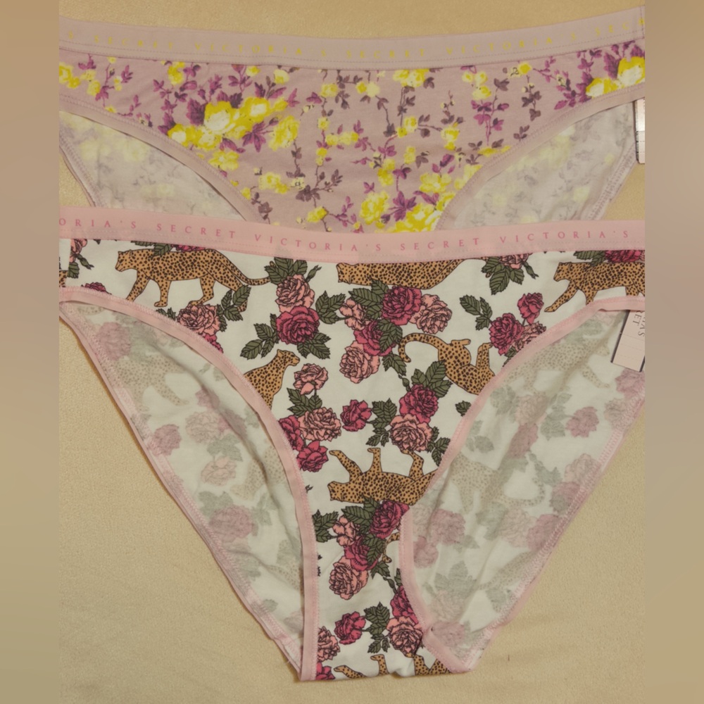 Victoria's Secret Pink Floral & Leopard Bikini Panties - M Pink/Yellow